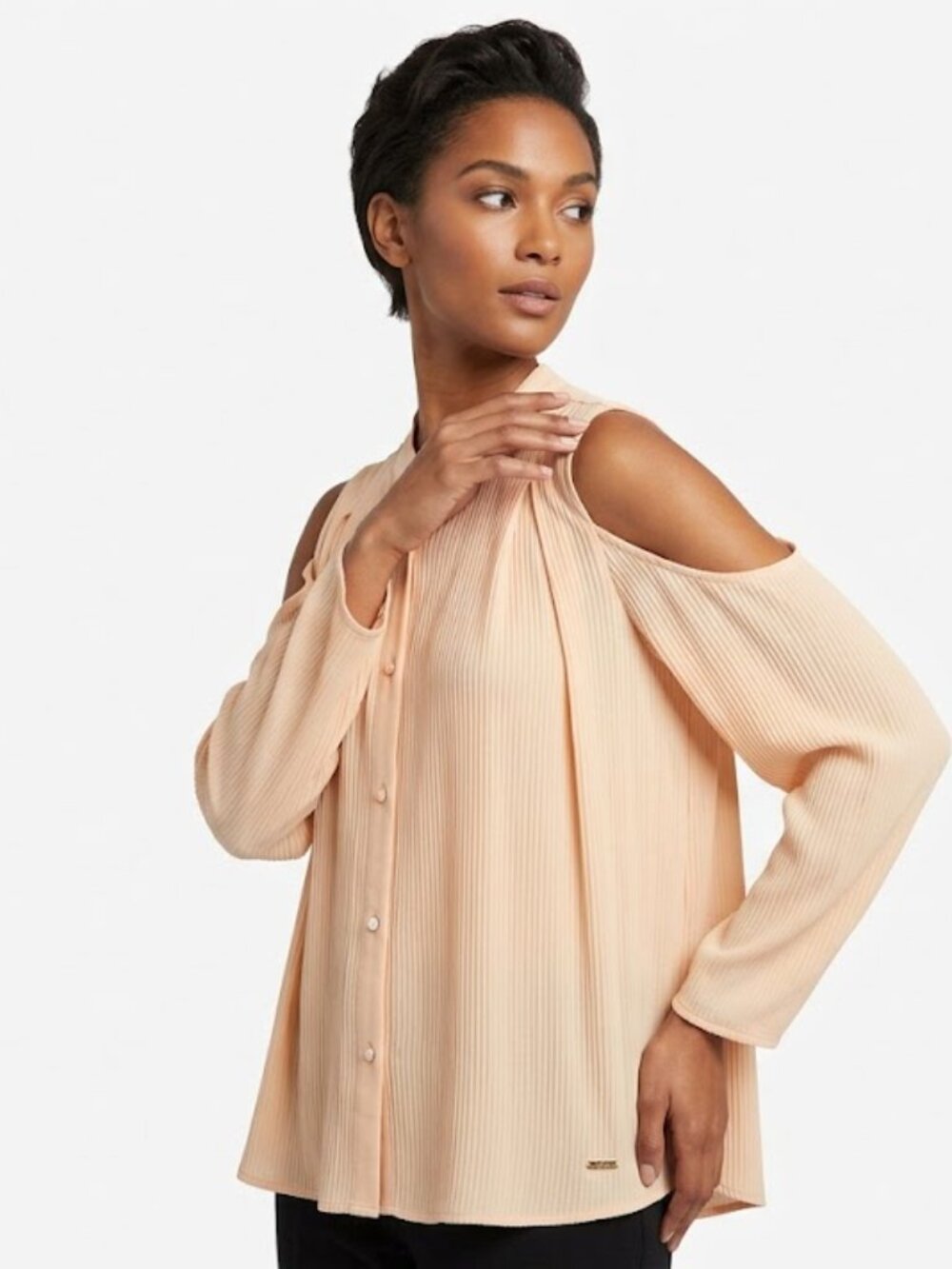 Obakki Peach Pleated Sleeveless Button-Down Blouse Size 8